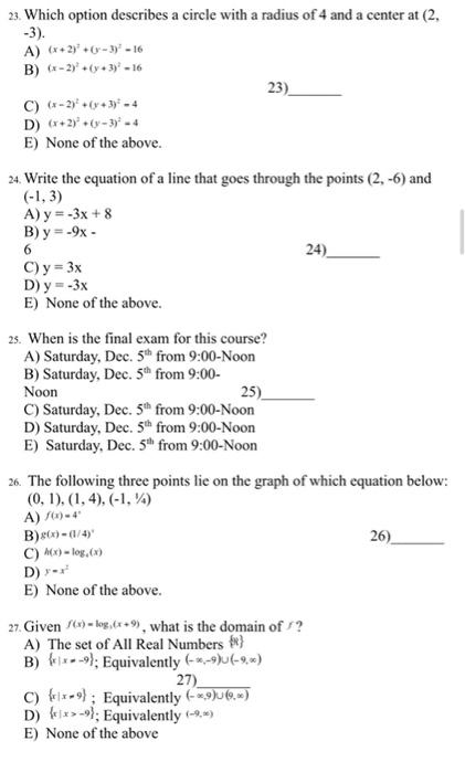 Solved 6 23 Which Option Describes A Circle With A Radiu Chegg Com