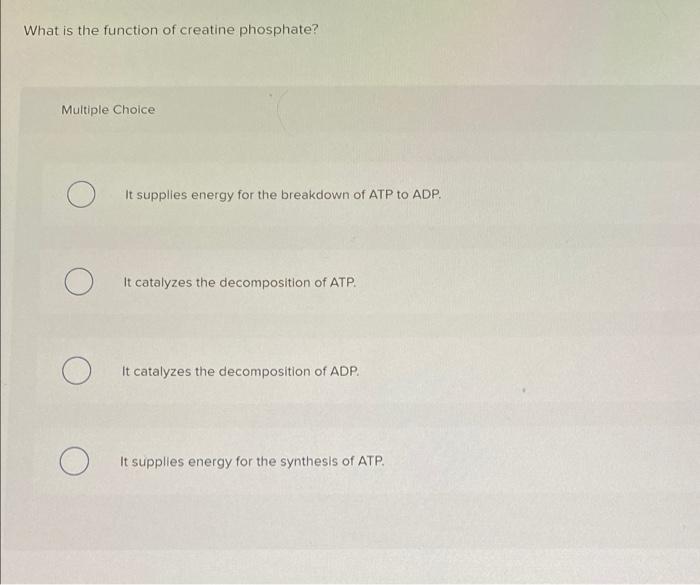 Solved What is the function of creatine phosphate? Multiple