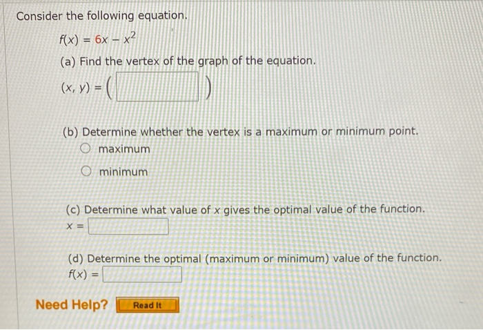 Solved Consider the following equation. 1 y = - 14 _x² + x + | Chegg.com