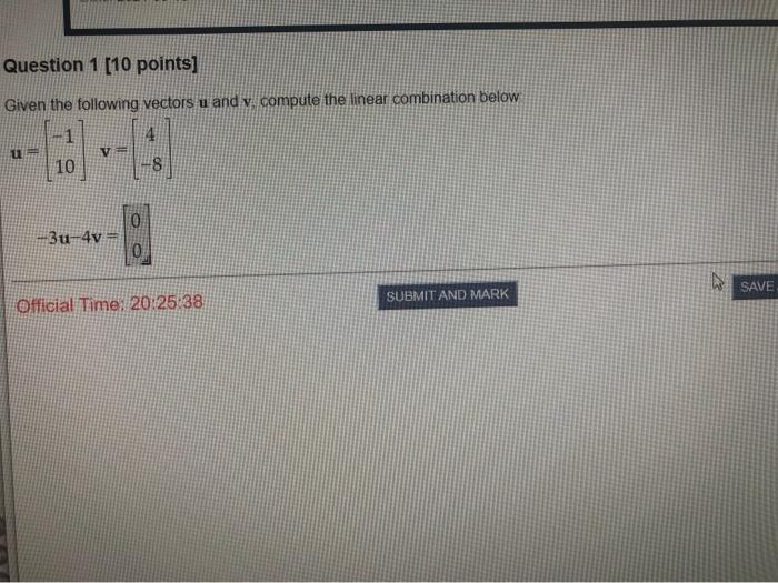 Solved Question 1 (10 points] Given the following vectors u | Chegg.com