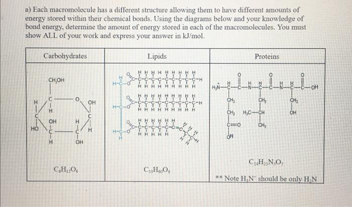 a) Each macromolecule has a different structure | Chegg.com