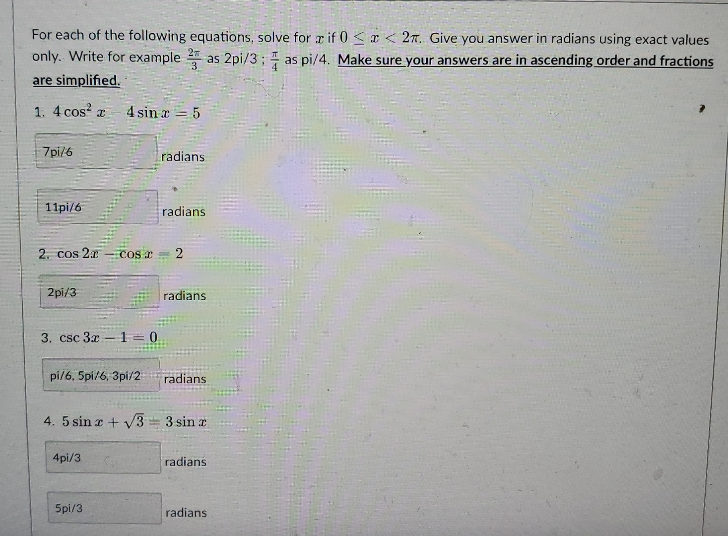 Solved For each of the following equations, solve for x ﻿if | Chegg.com