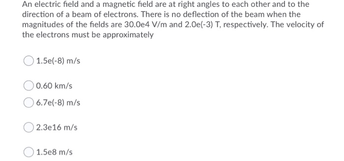 Solved A beam of electrons is undeflected when it passes | Chegg.com