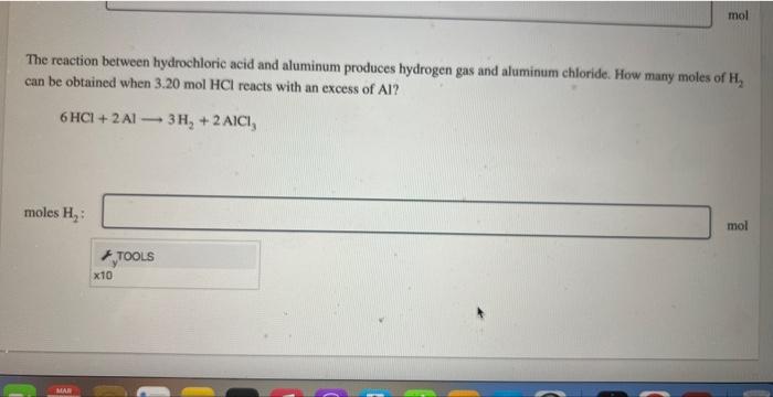 Solved The Reaction Between Hydrochloric Acid And Aluminum 4056