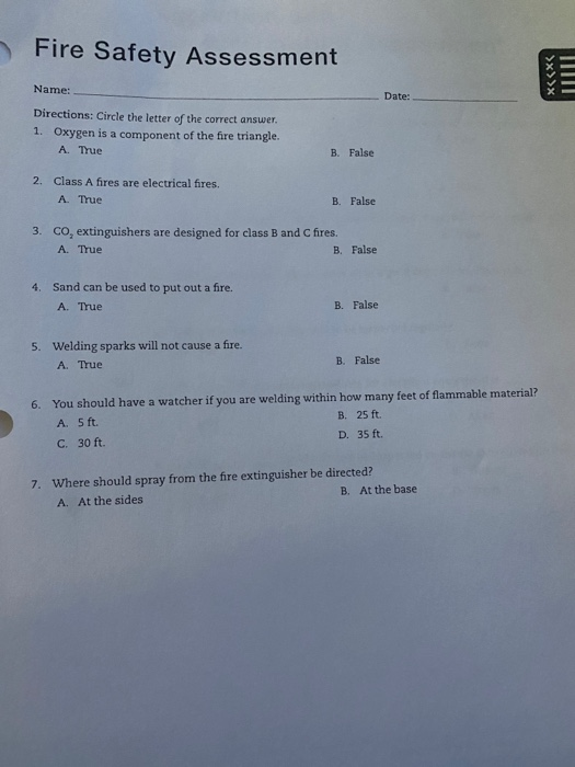 Solved Fire Safety Assessment >x>>X Name: Directions: Circle | Chegg.com