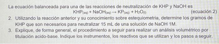 Solved The balanced equation for one of the KHP and NaOH | Chegg.com