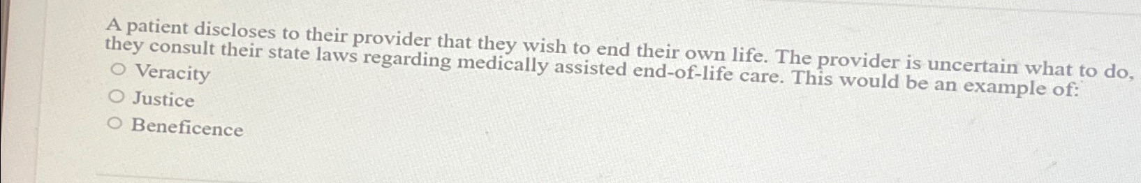 Solved A patient discloses to their provider that they wish | Chegg.com