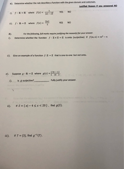 Solved a) Determine whether the rule describes a function | Chegg.com