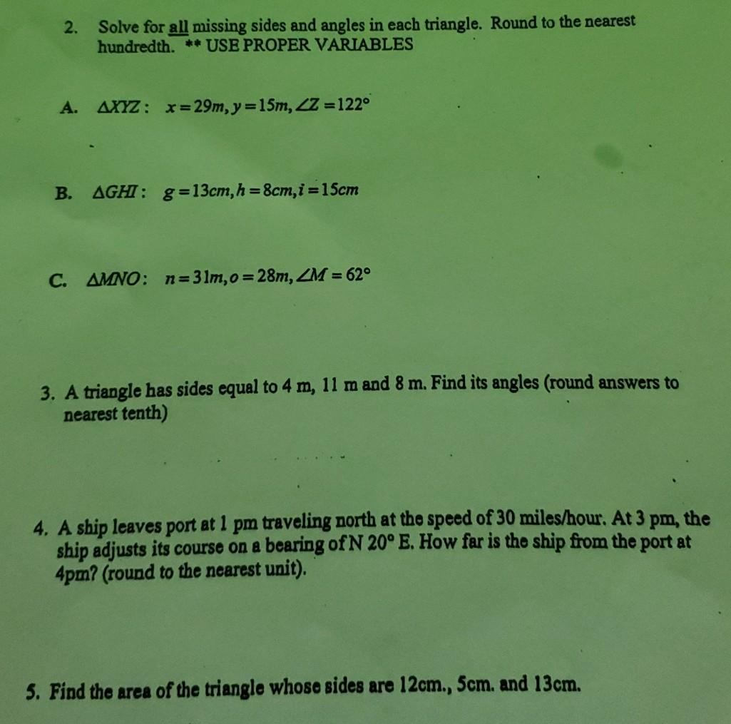 Solved 2. Solve for all missing sides and angles in each | Chegg.com