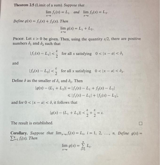 Solved Theorem 2.5 (Limit of a sum). Suppose that | Chegg.com
