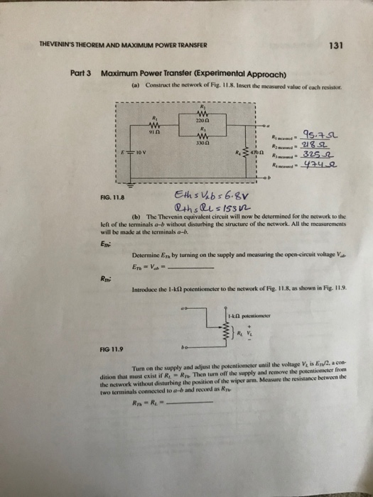 Solved THEVENIN'S THEOREM AND MAXIMUM POWER TRANSFER 131 | Chegg.com