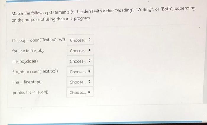 Solved Use python language Match the following statements | Chegg.com