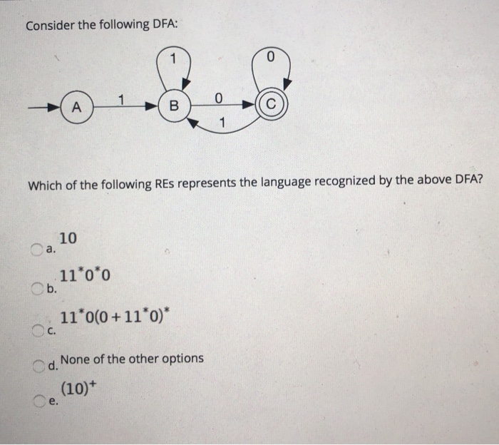 Solved Consider The Following DFA: 1 0 0 A B с 1 Which Of | Chegg.com