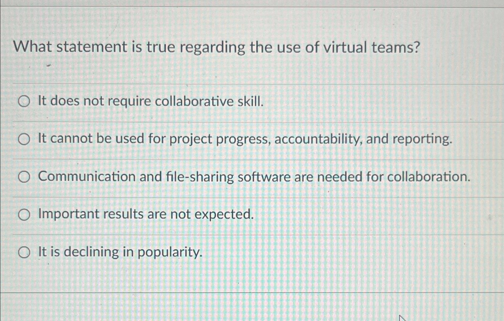 Solved What statement is true regarding the use of virtual | Chegg.com