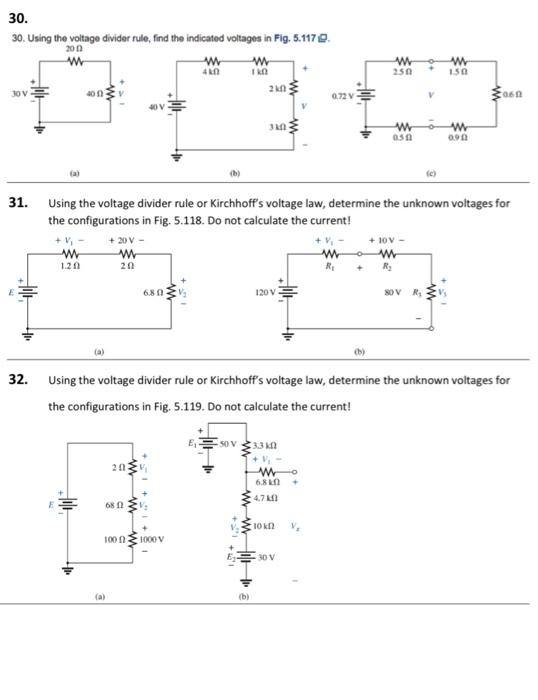 Solved 30. 30. Using the voltage divider rule, find the | Chegg.com