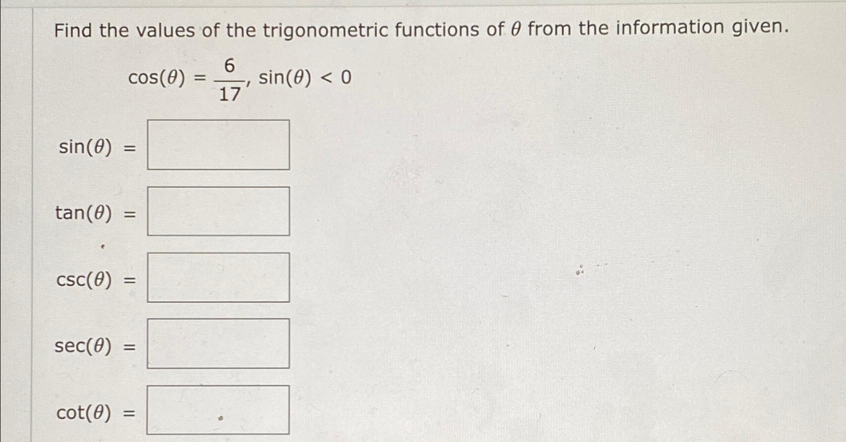 Solved Find the values of the trigonometric functions of θ | Chegg.com