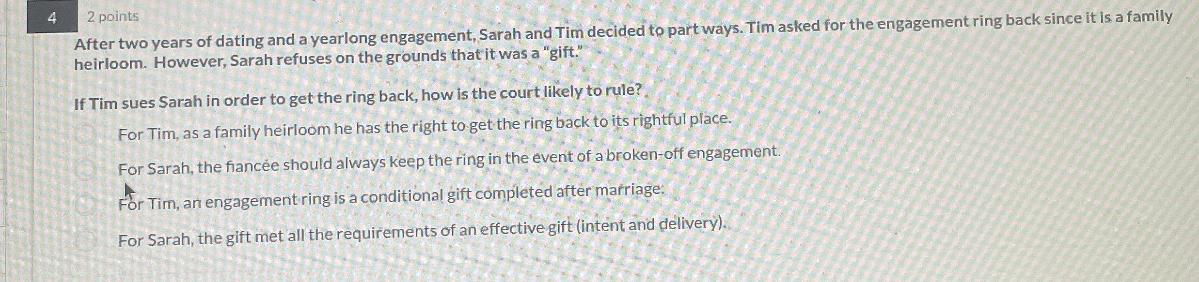 Solved 42 ﻿pointsAfter two years of dating and a yearlong | Chegg.com