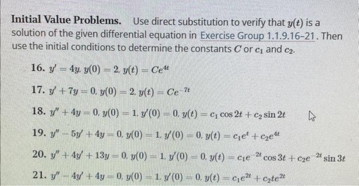 Solved Initial Value Problems. Use direct substitution to | Chegg.com