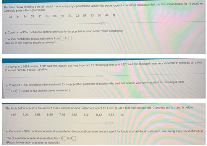 Solved a. Construct a 95% confidence interval estimate for | Chegg.com