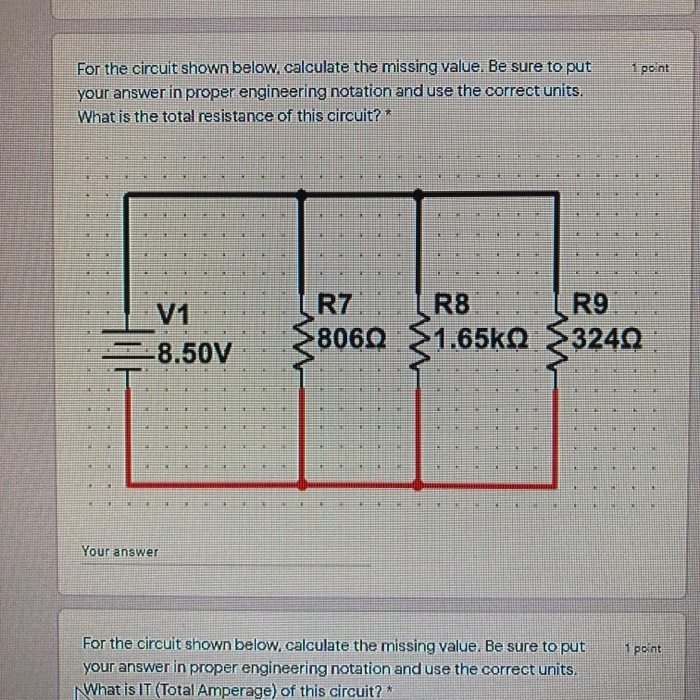 Solved 1 point For the circuit shown below, calculate the | Chegg.com