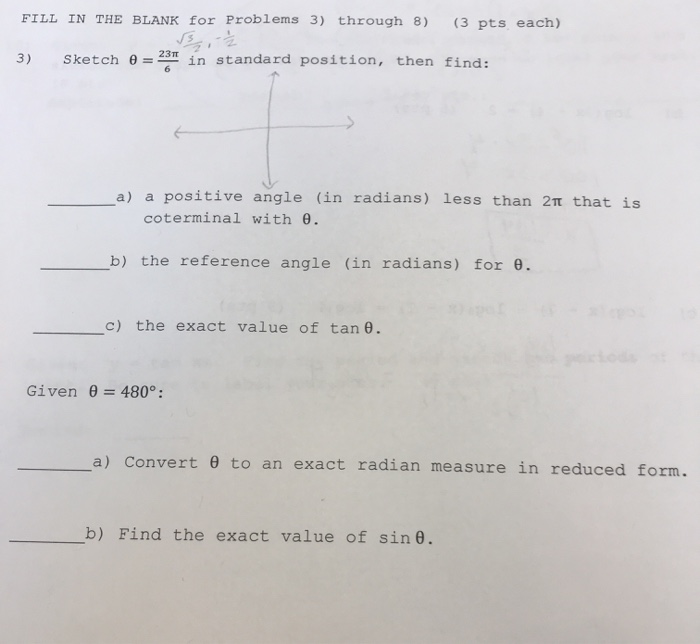 Solved FILL IN THE BLANK for Problems 3) through 8) (3 pts | Chegg.com