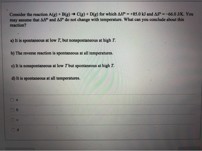 Solved Consider The Reaction A G B G C G D G For Chegg Com