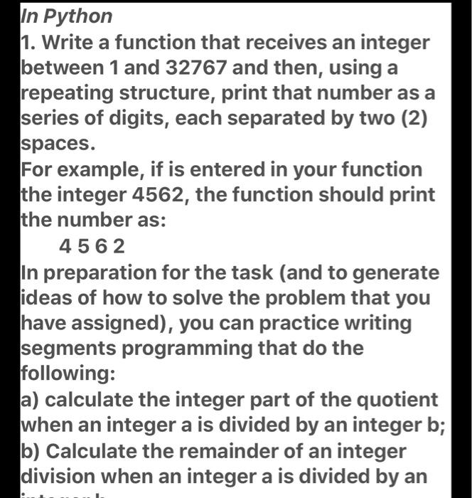 Solved In Python 1. Write a function that receives an | Chegg.com