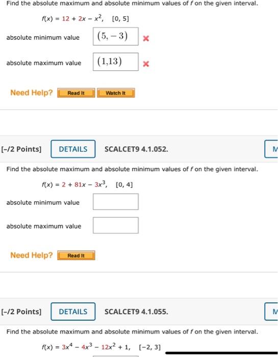 Solved Find the absolute maximum and absolute minimum values | Chegg.com
