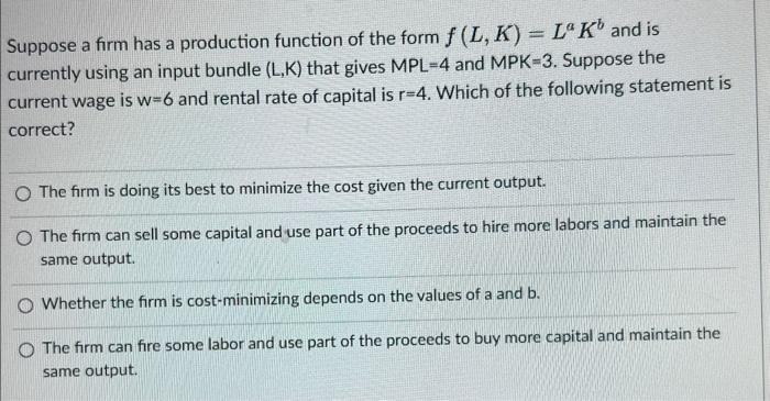 Solved Suppose a firm has a production function of the form | Chegg.com