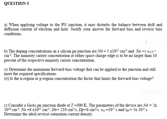 Solved QUESTION 3 a) When applying voltage to the PN | Chegg.com