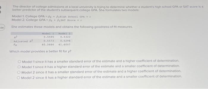 Solved :04 The director of college admissions at a local | Chegg.com