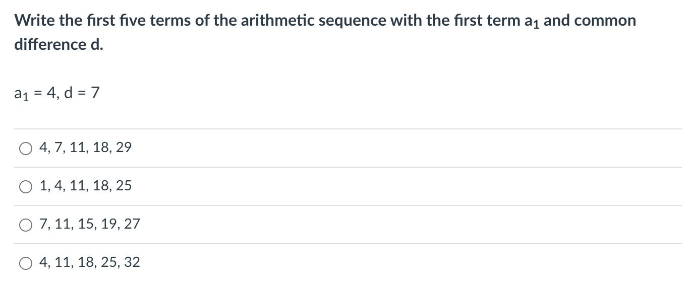 Solved Write the first five terms of the arithmetic sequence | Chegg.com