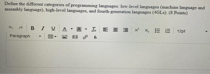 Solved Define the different categories of programming | Chegg.com