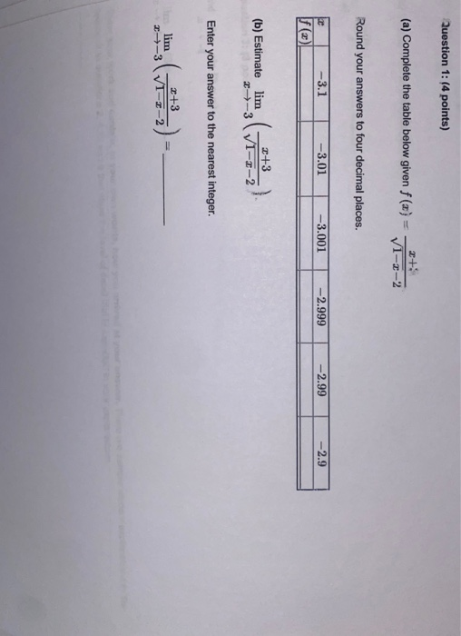 Solved Question 1: (4 points) (a) Complete the table below | Chegg.com