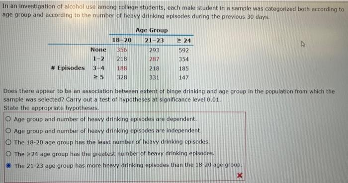 Solved In an investigation of alcohol use among college | Chegg.com