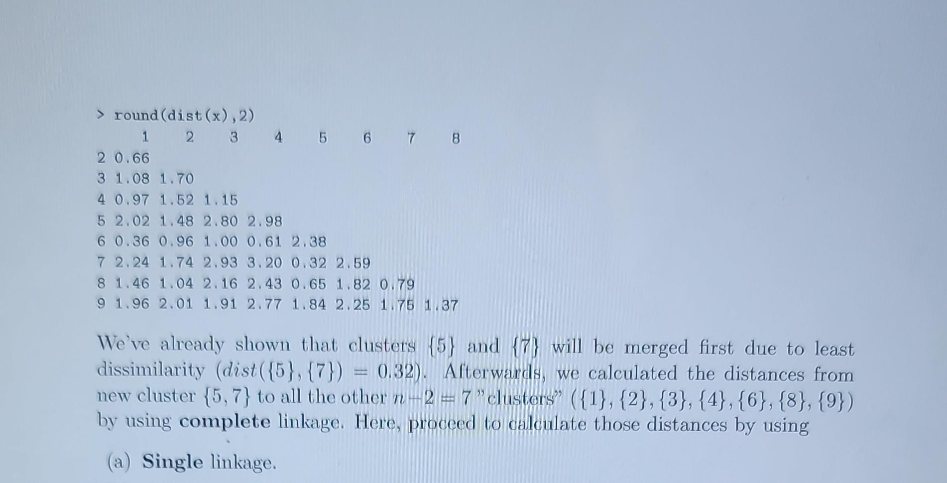 We ve already shown that clusters {5} and {7} will be | Chegg.com