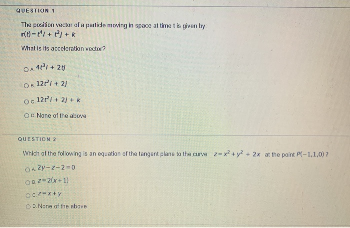 Solved QUESTION 1 The position vector of a particle moving | Chegg.com