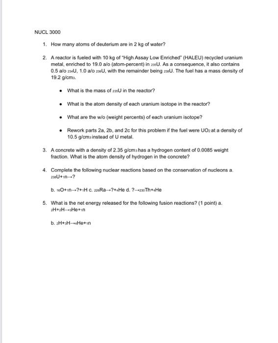 Solved Name: Homework a1 NUCL 3000 UID: YOU MAY WORK with | Chegg.com