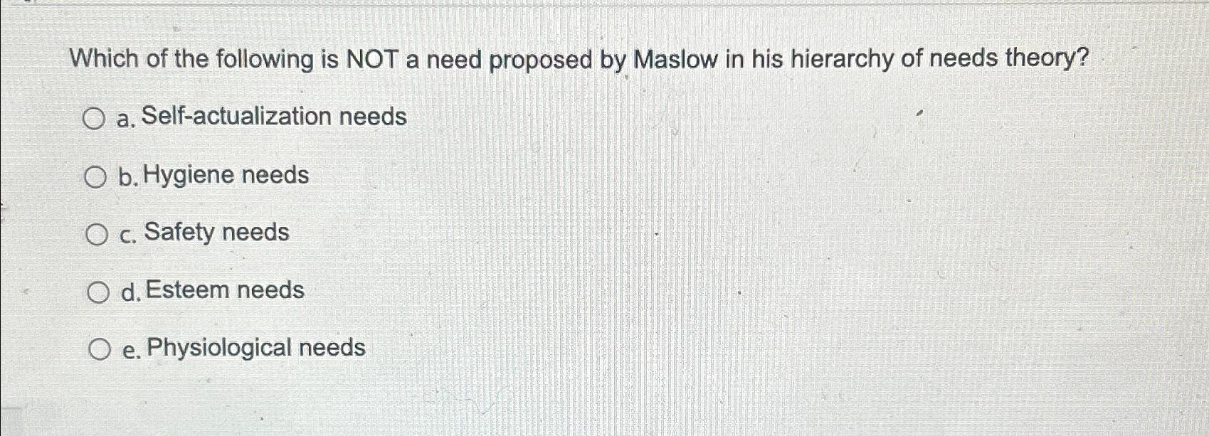 Solved Which of the following is NOT a need proposed by | Chegg.com