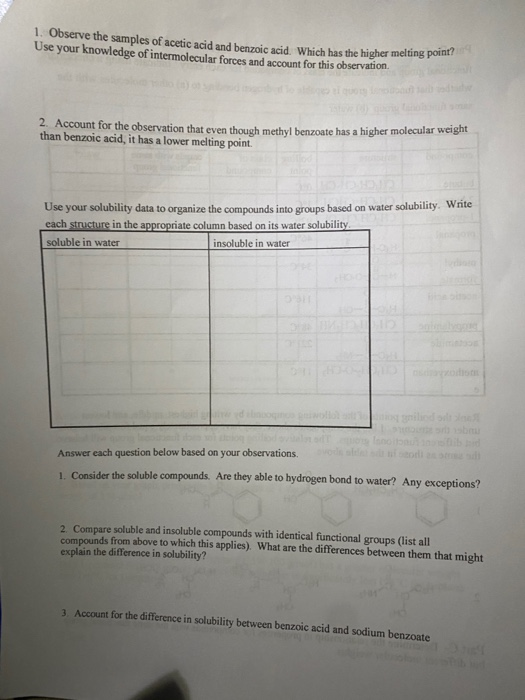 Solved Part A - Test the water solubility of each of the | Chegg.com