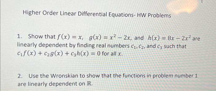 Solved Higher Order Linear Differential Equations- HW | Chegg.com