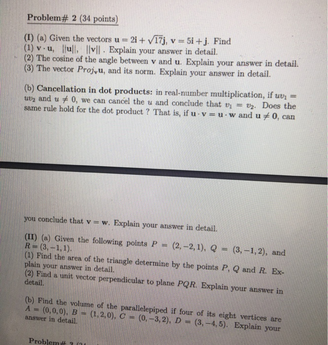 Problem 2 34 Points I A Given The Vectors U Chegg Com