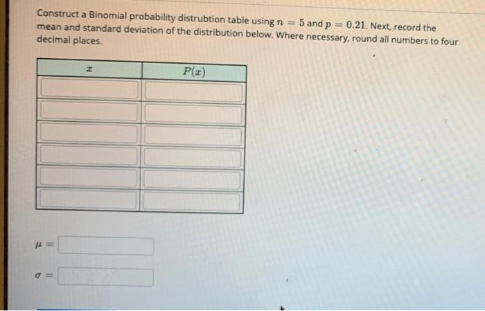 Solved Construct a Binomial probability distrubtion table | Chegg.com