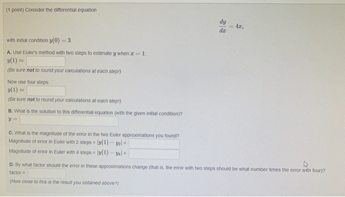 Solved (1 point) Consider the differential equation 12, da | Chegg.com