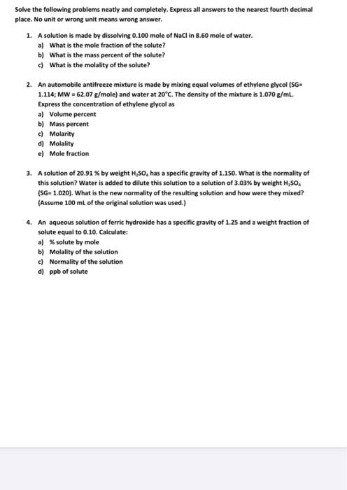 Solved Solve the following problems neatly and completely. | Chegg.com