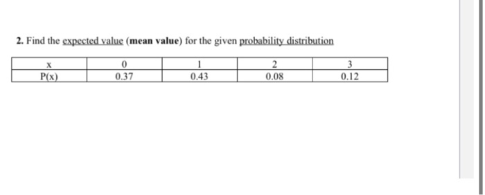 Solved 2. Find The Expected Value (mean Value) For The Given | Chegg.com