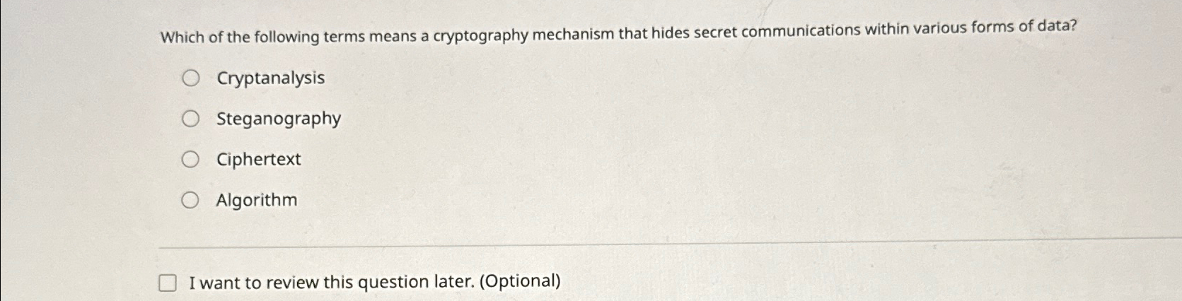 Solved Which of the following terms means a cryptography | Chegg.com