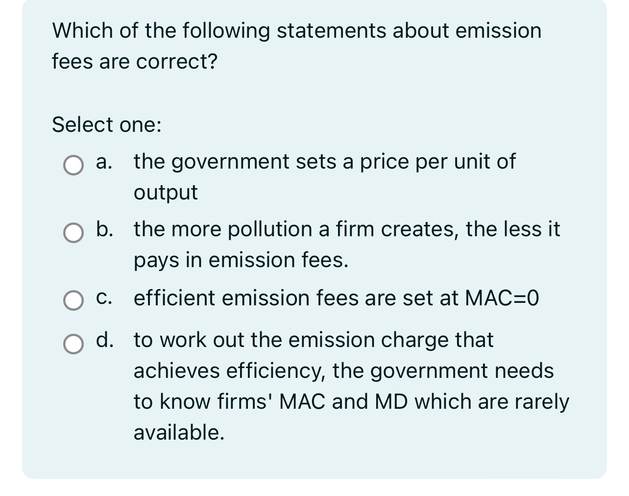 Solved Which of the following statements about emission fees