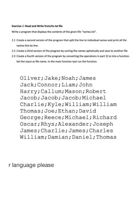 Solved Exercise 2: Read and Write from/to tat file Write a | Chegg.com