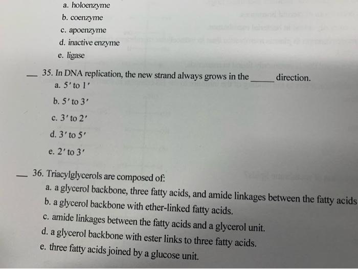 Solved a. holoenzyme b. coenzyme c. apoenzyme d. inactive | Chegg.com